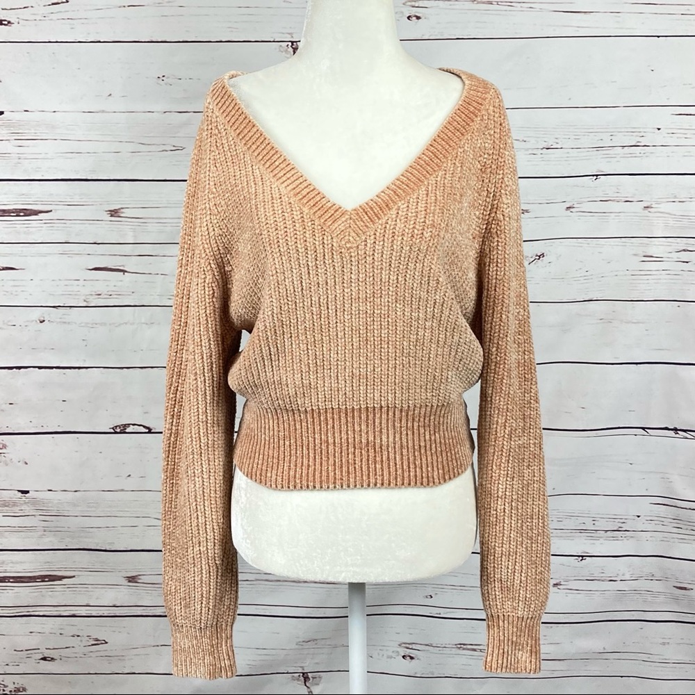 UO Tan Semi-Cropped Chunky Knit Chenille Sweater S - Picture 2 of 11